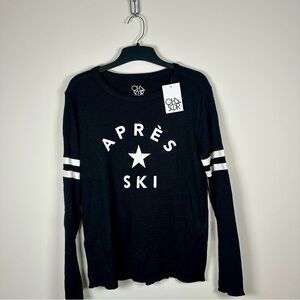 NWT-Chaser-Après Ski-Black & White Long Sleeve Waffle Weave Shirt-Ladies Medium